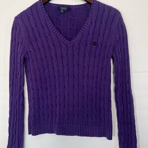 CHAPS Classic Cotton Pullover Cable Knit Sweater Purple S